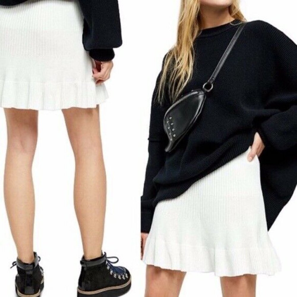 Free People Solid Gold Ribbed Knit Pull-on Skirt S